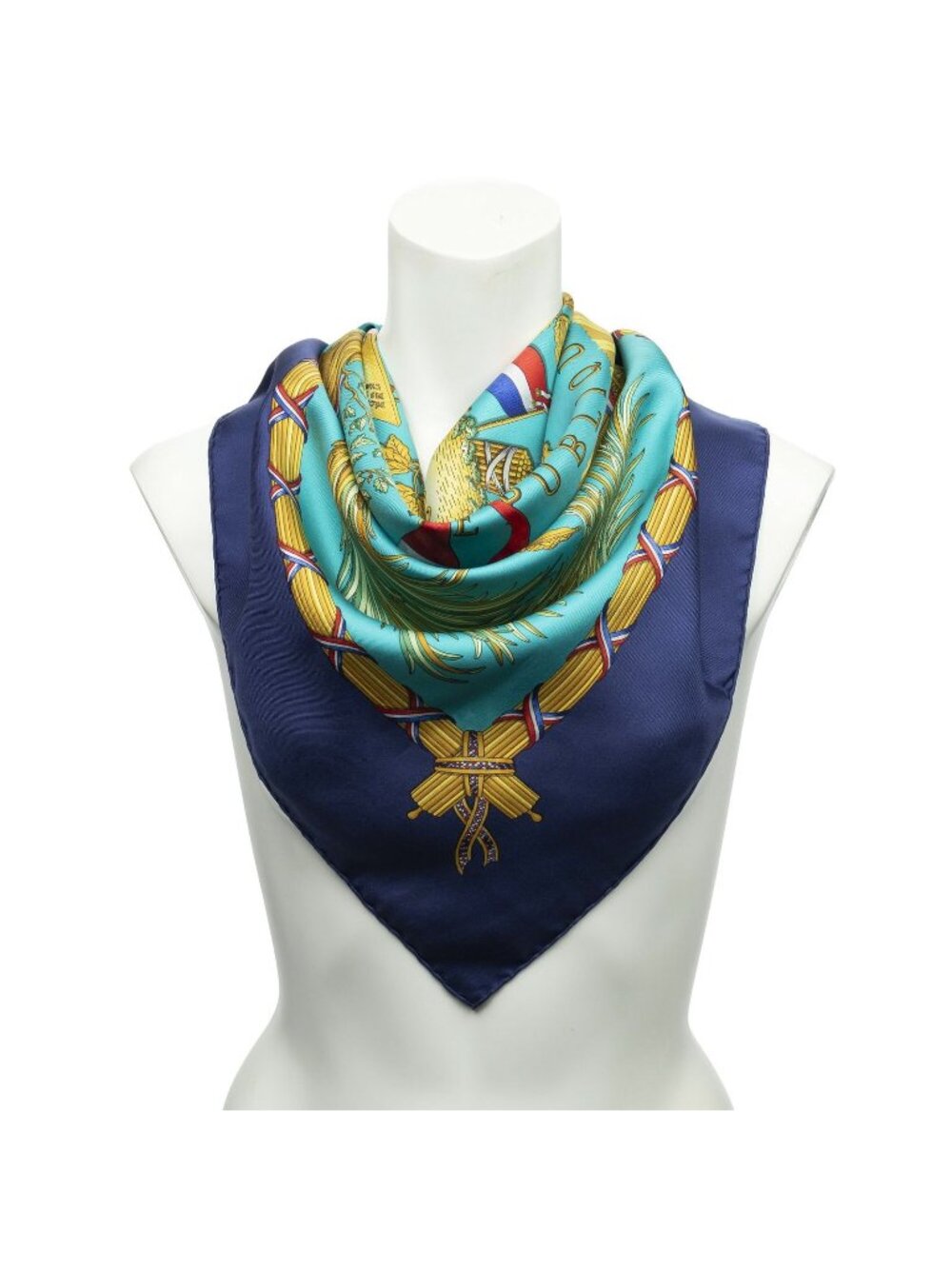 Hermes Scarf Teal Navy Goldtwill Silk